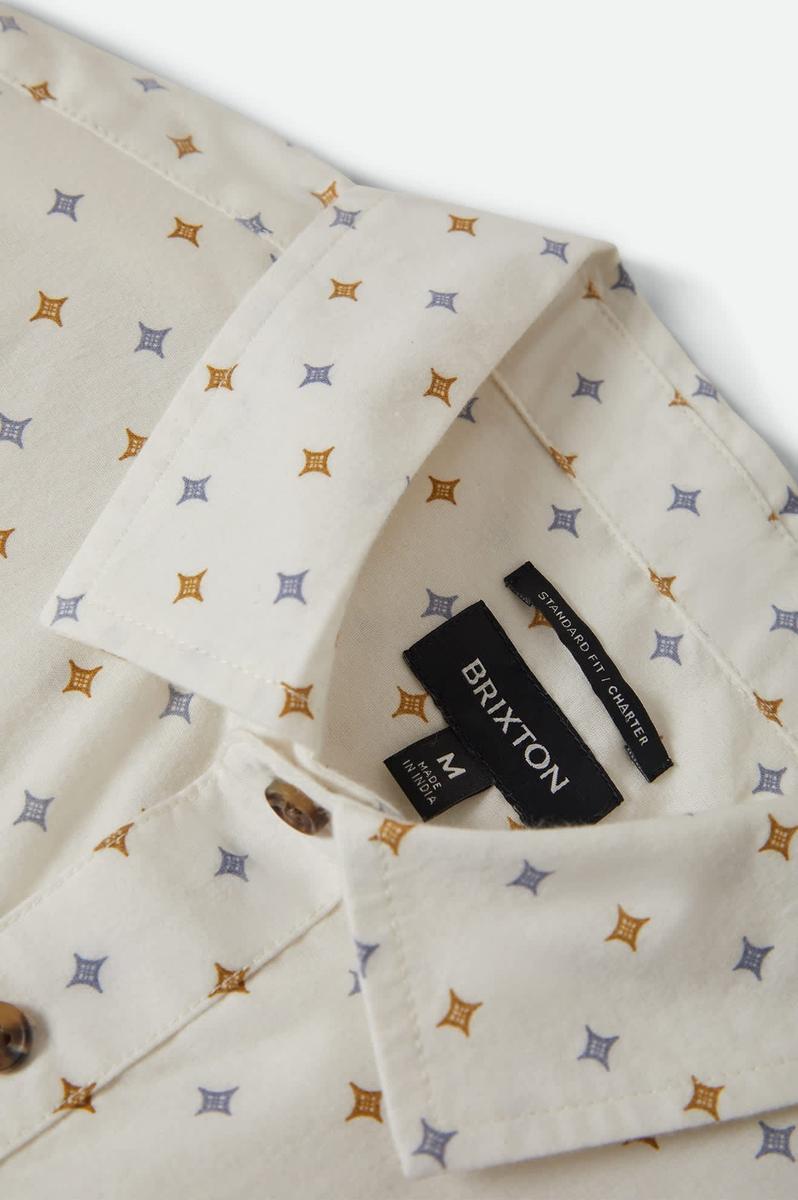 Brixton - Charter Print Shirt in Off White Multi Diamond Tile