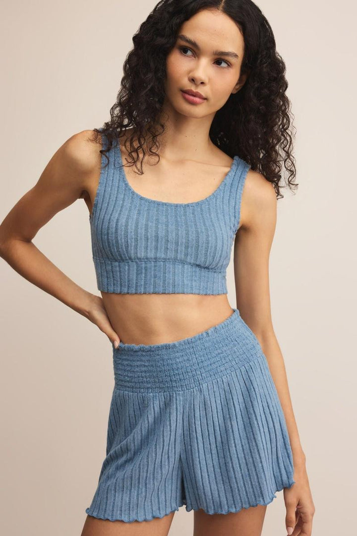 Z Supply - Dawn Smocked Rib Short in Oceanic Blue