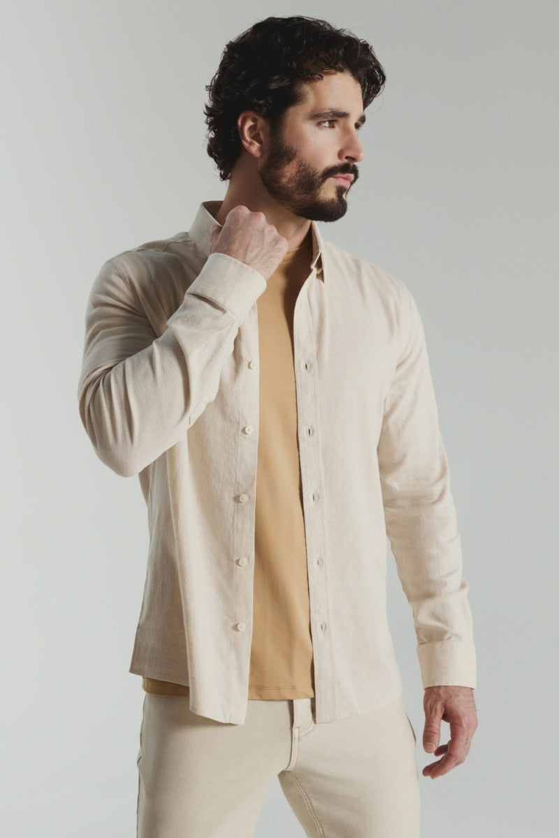7DIAMONDS - Oasis Linen Short Sleeve Shirt in Quartz