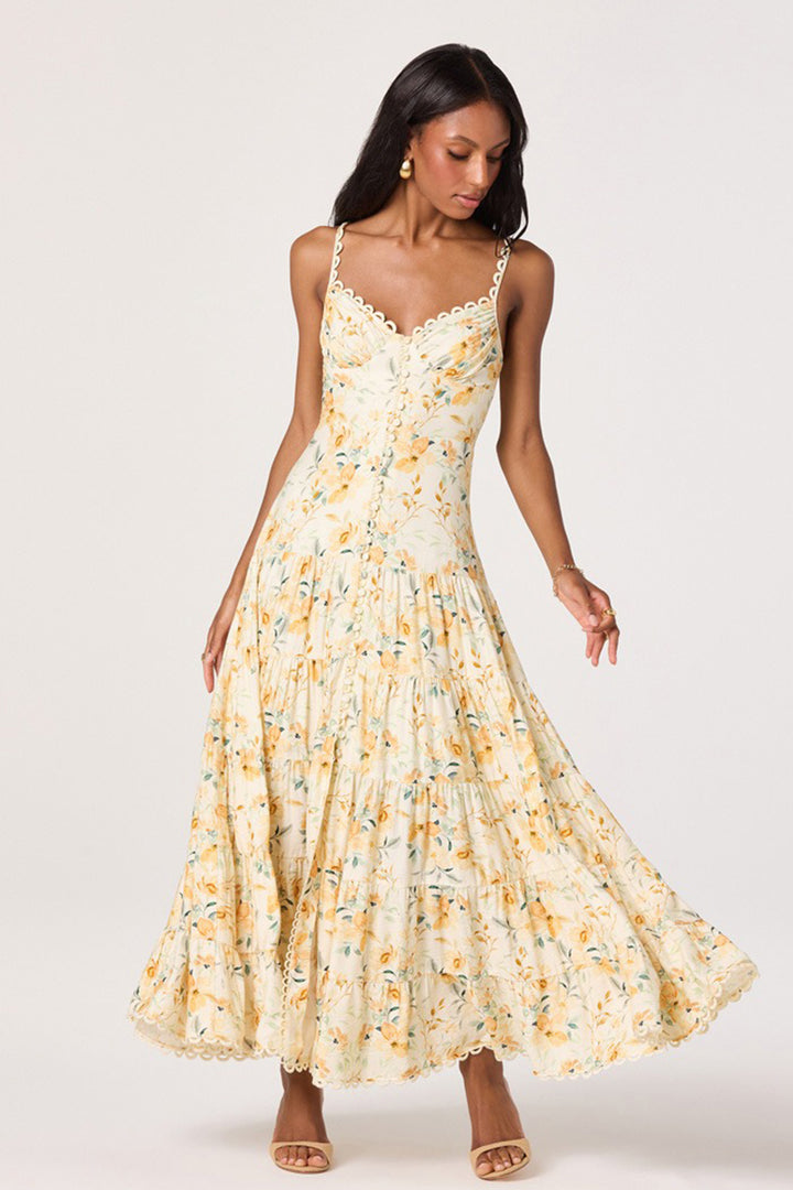 Astr - Taxia Dress in Yellow Cream Floral