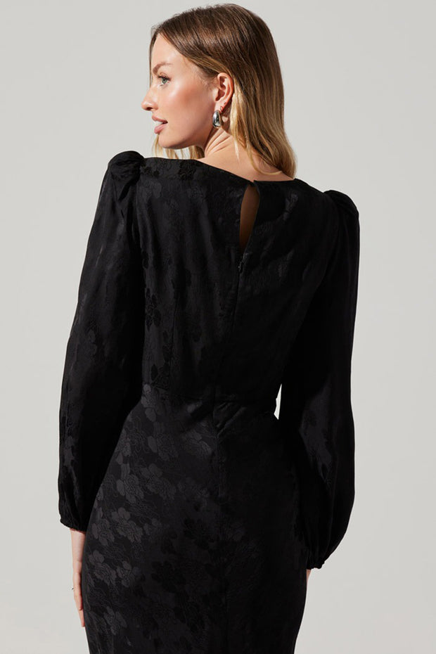 Astr - Suzy Satin Front Cutout Midi Dress in Black