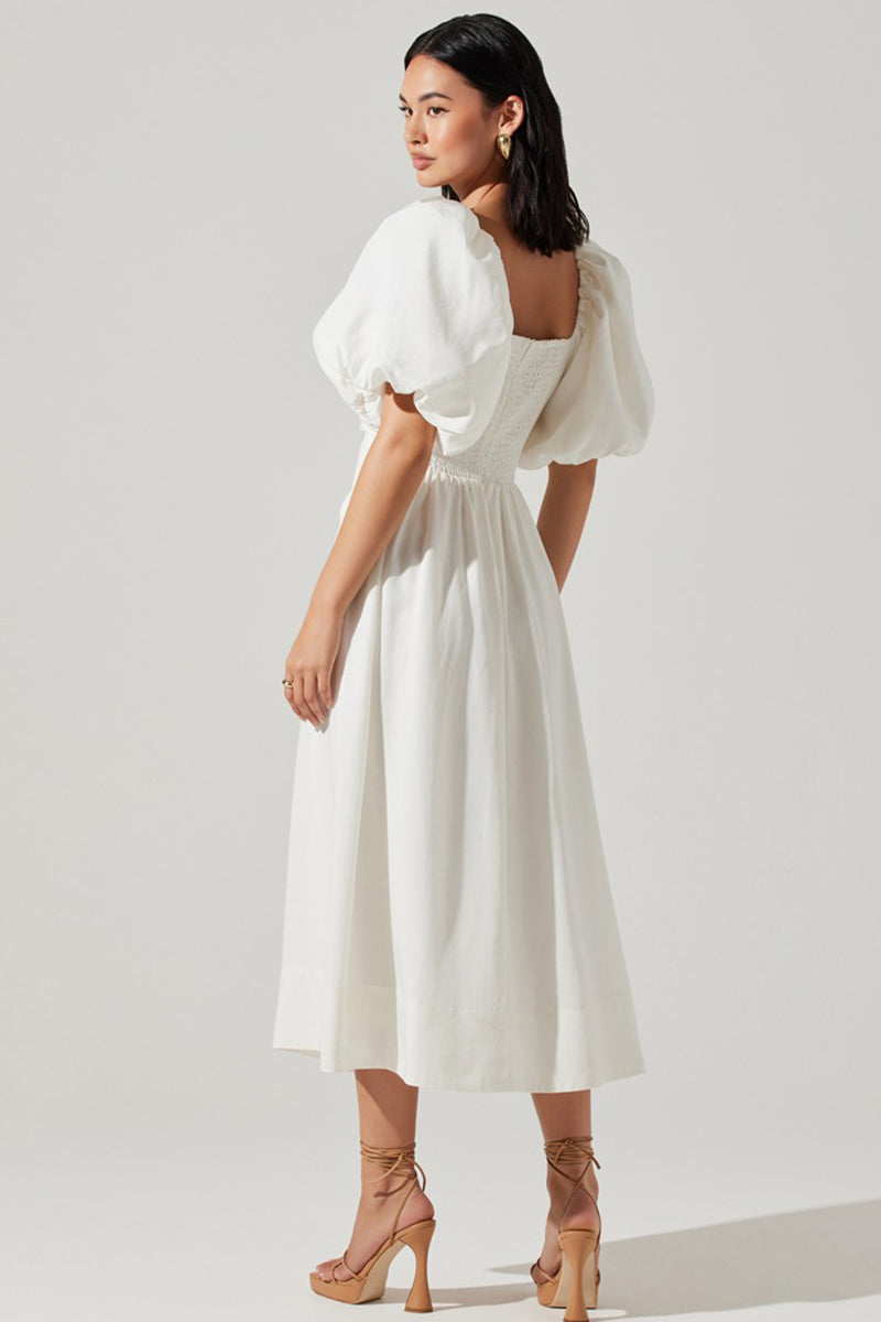 Astr - Serilda Puff Sleeve Midi Dress in White