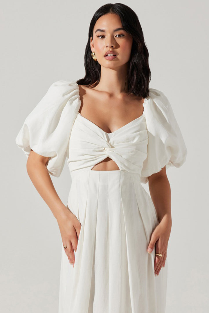 Astr - Serilda Puff Sleeve Midi Dress in White