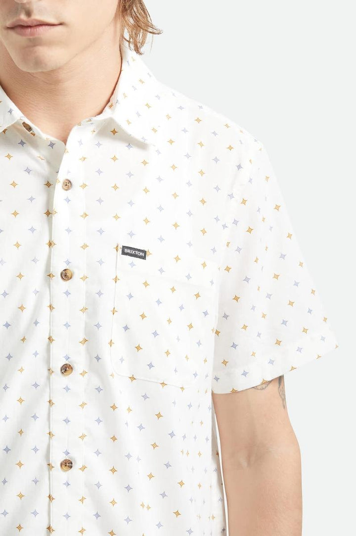 Brixton - Charter Print Shirt in Off White Multi Diamond Tile