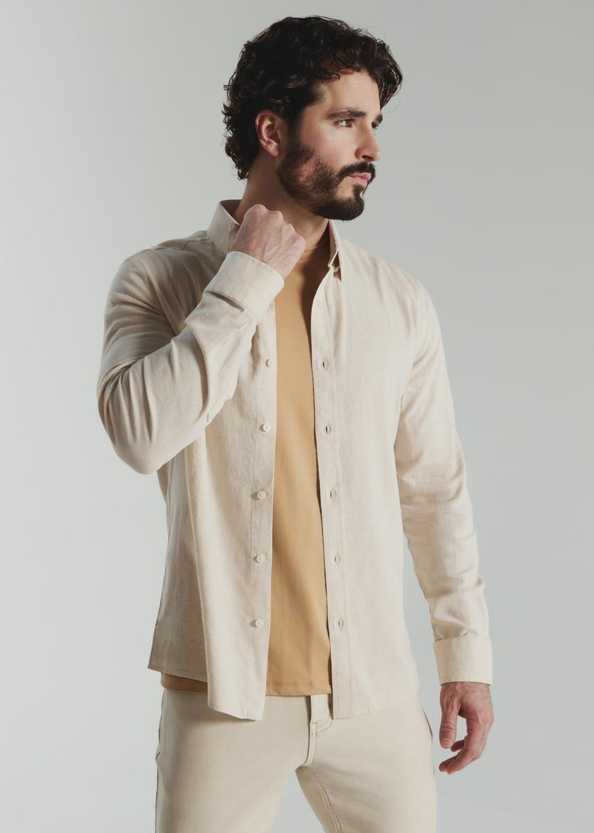 7DIAMONDS - Oasis Linen Long Sleeve Shirt in Sand
