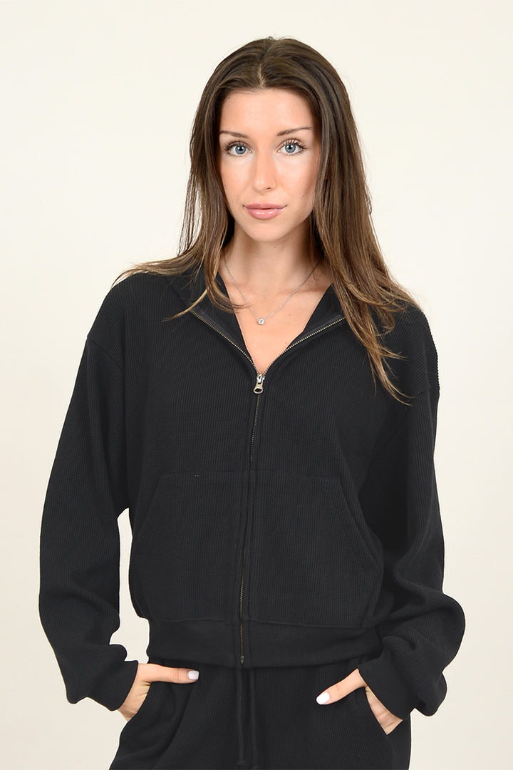 Second Skin by RD Style - Haidelyn Long Sleeve Zip Up Hoodie in Black