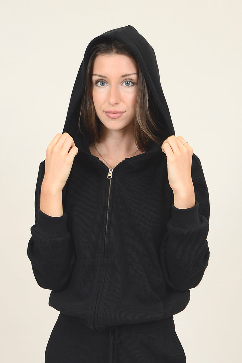 Second Skin by RD Style - Haidelyn Long Sleeve Zip Up Hoodie in Black