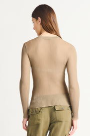 Dex - Mesh Ribbed Sweater Top in Soft Timber Wolf