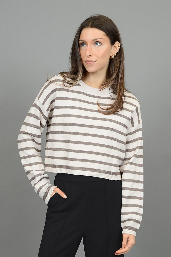 Second Skin by RD Style - Dilma Long Sleeve Crew Neck Pull-Over in 28K8 Oatmeal/Shitake