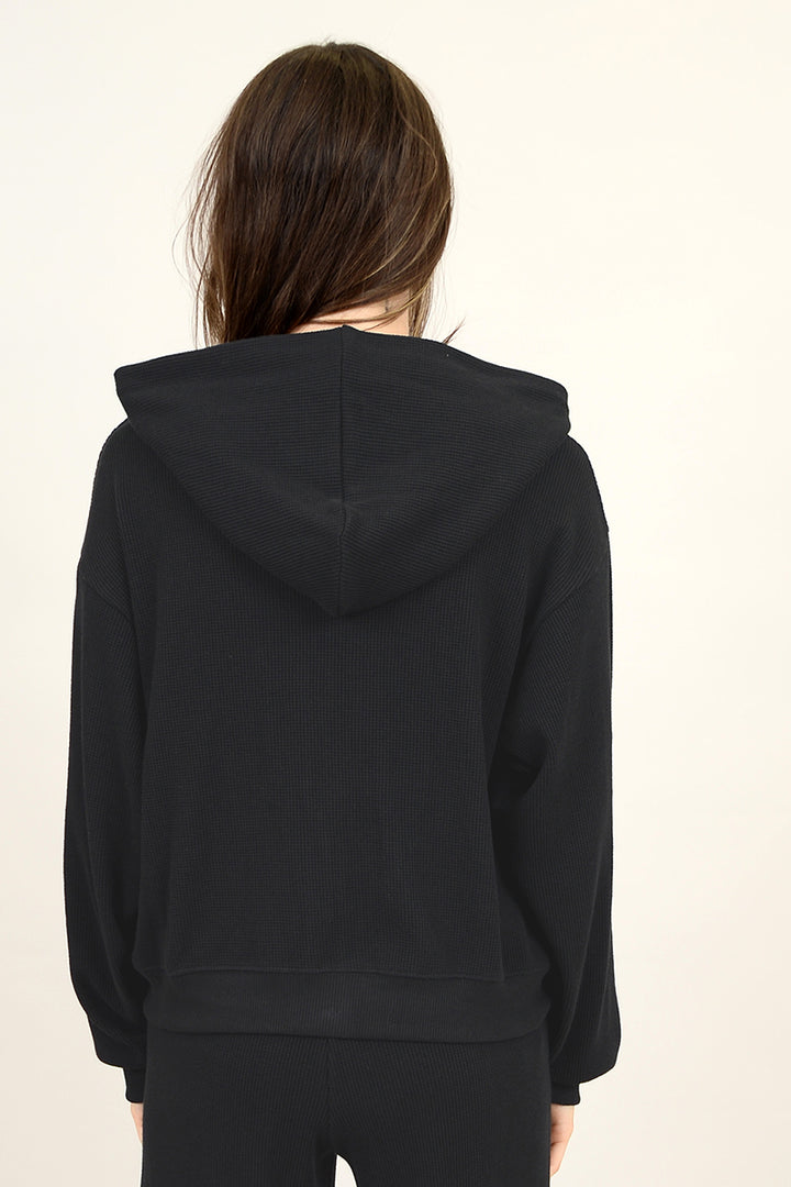 Second Skin by RD Style - Haidelyn Long Sleeve Zip Up Hoodie in Black
