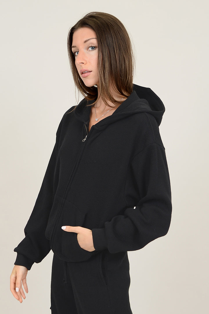 Second Skin by RD Style - Haidelyn Long Sleeve Zip Up Hoodie in Black