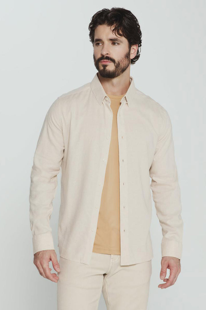 7DIAMONDS - Oasis Linen Long Sleeve Shirt in Sand