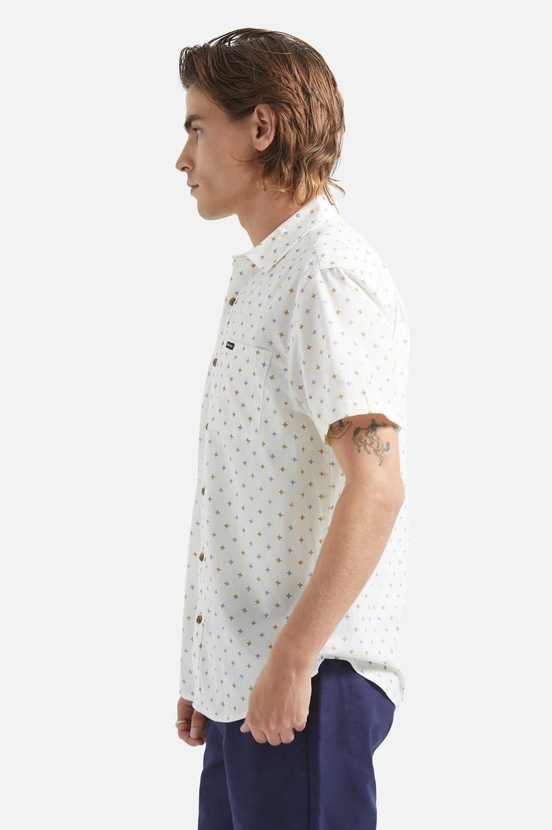 Brixton - Charter Print Shirt in Off White Multi Diamond Tile