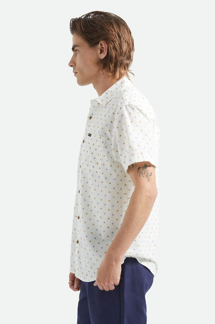 Brixton - Charter Print Shirt in Off White Multi Diamond Tile