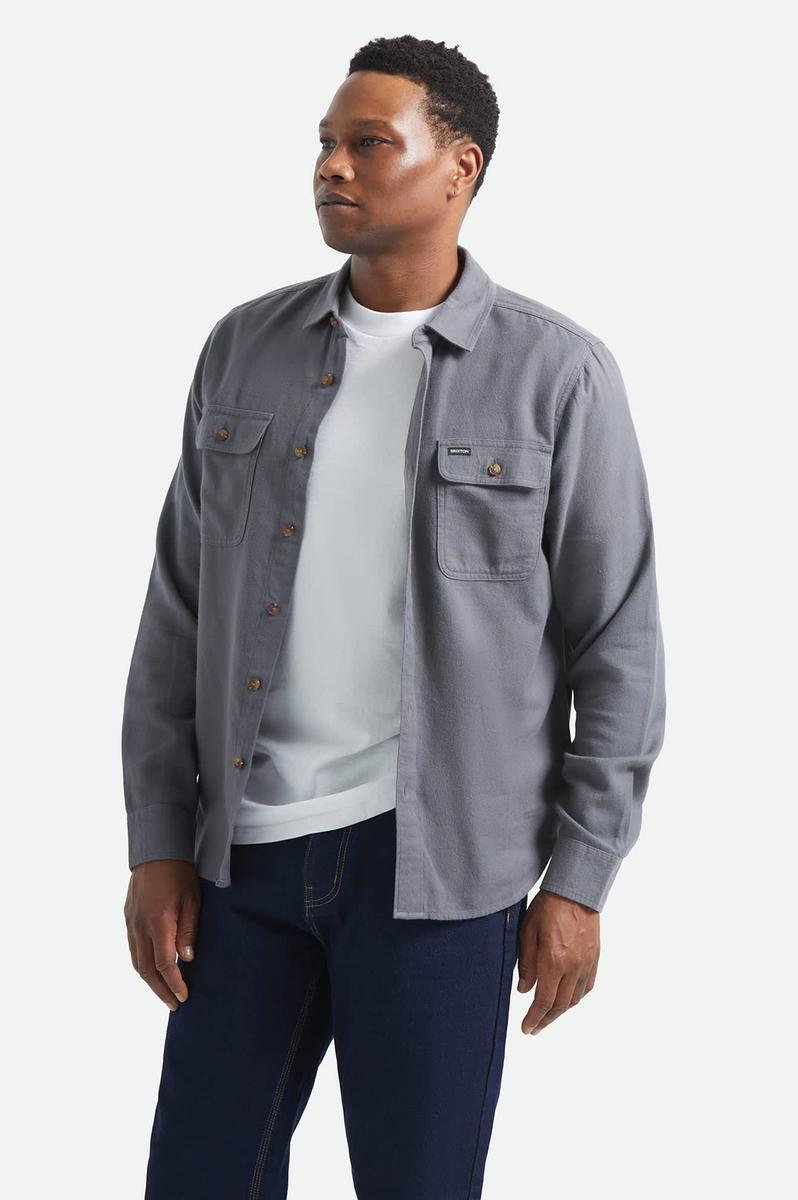 Brixton - Bowery Lightweight Ultra Soft Flannel in Future Grey