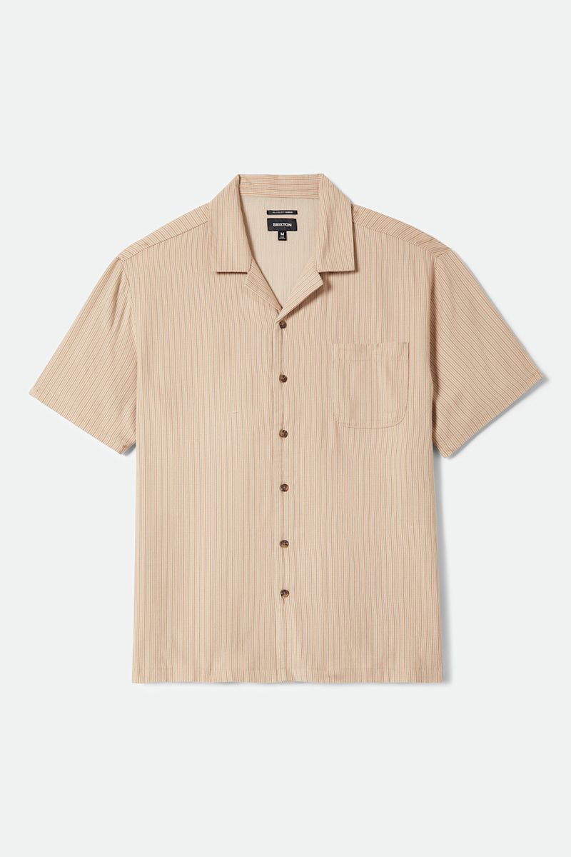 Brixton - Bunker Slub Short Sleeve Woven Tee in Italian Clay Stripe