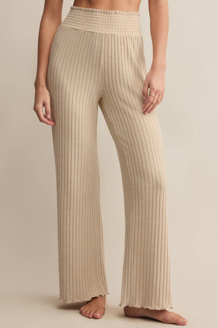 Z Supply - Dawn Smocked Rib Pant in Light Oatmeal Heather