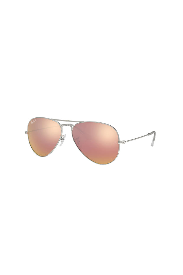 Ray Ban - Aviator Large Metal in Matte Silver size 58 with Light Brown Mirror Pink Crystal Lenses - 0RB3025019Z258