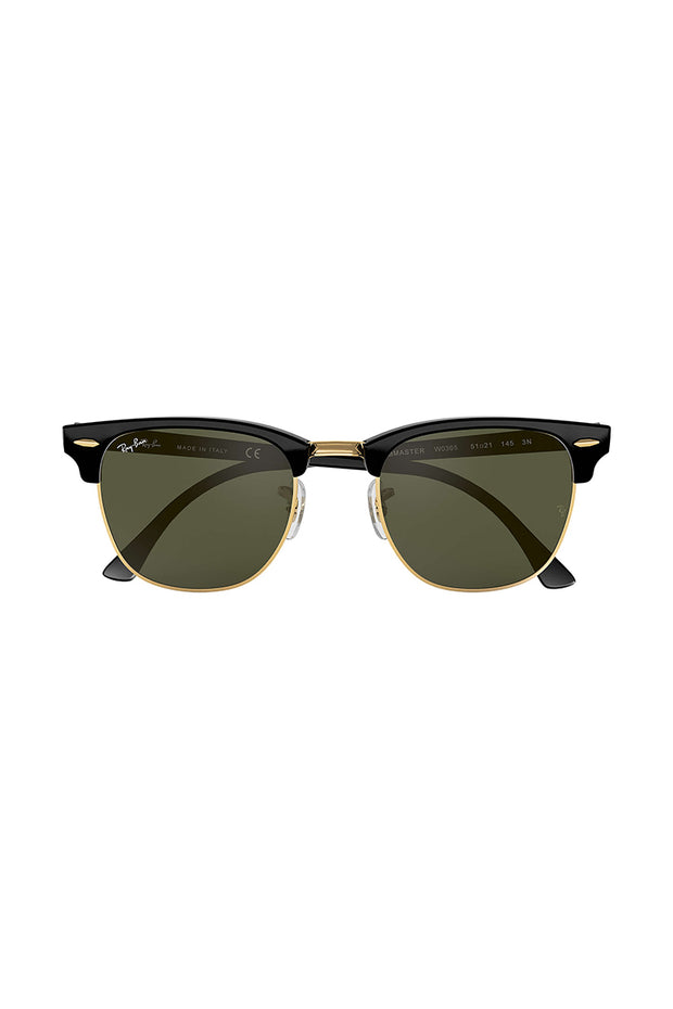 Ray Ban - Clubmaster Classic in Polished Black on Gold Frames with Classic G-15 Green Lenses - 0RB3016W036551