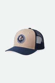 Brixton - Rival Stamp Netplus MP Trucker Hat in Washed Navy/Safari/Washed Navy
