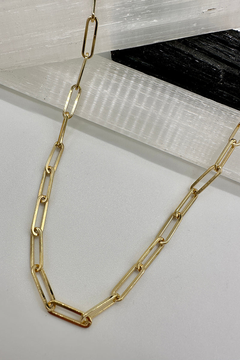 Blue Ox Signature Jewelry - Flat Wire Long Link Chain with Lobster Clasp in 18k Gold Over Sterling Silver