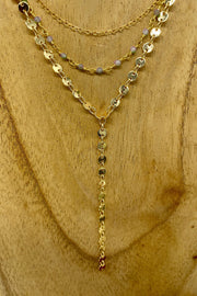 Marit Rae Jewelry - Triple Layer Peach Moonstone Beaded Rosary Chain Necklace