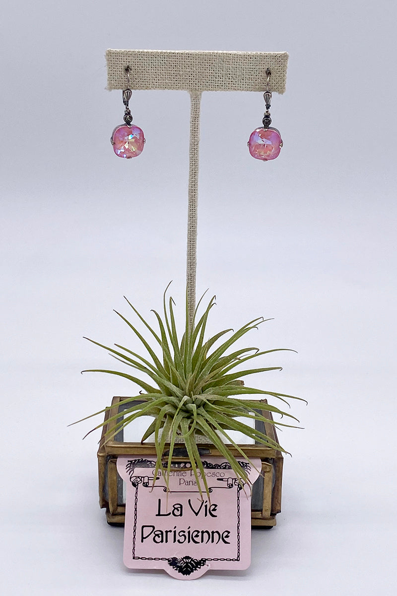 La Vie Parisienne - Light Rose Opal Swarovski Crystal Leverback Hanging Stud Earrings