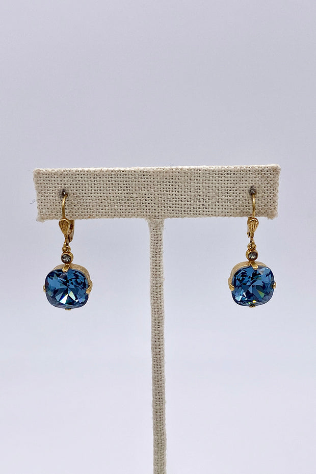La Vie Parisienne - Sapphire Swarovski Crystal Leverback Hanging Stud Earrings