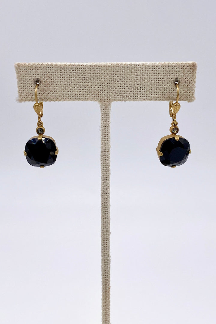 La Vie Parisienne - Jet Swarovski Crystal Leverback Hanging Stud Earrings