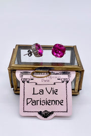 La Vie Parisienne - Fushia Swarovski Crystal Stud Earrings