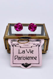 La Vie Parisienne - Fushia Swarovski Crystal Stud Earrings