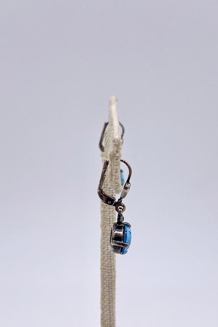 La Vie Parisienne - Aquamarine Swarovski Crystal Leverback Hanging Stud Earrings
