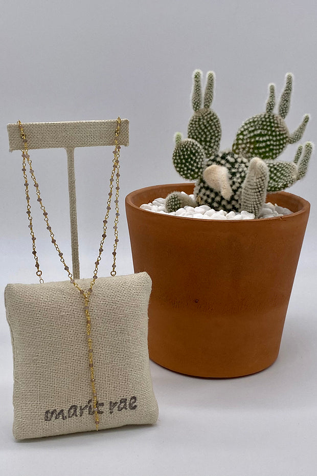 Marit Rae Jewelry - Gemstone Beaded Rosary Chain Necklace - Mocha Moonstone