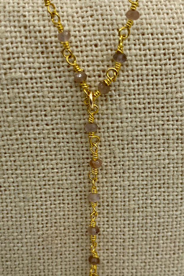Marit Rae Jewelry - Gemstone Beaded Rosary Chain Necklace - Mocha Moonstone