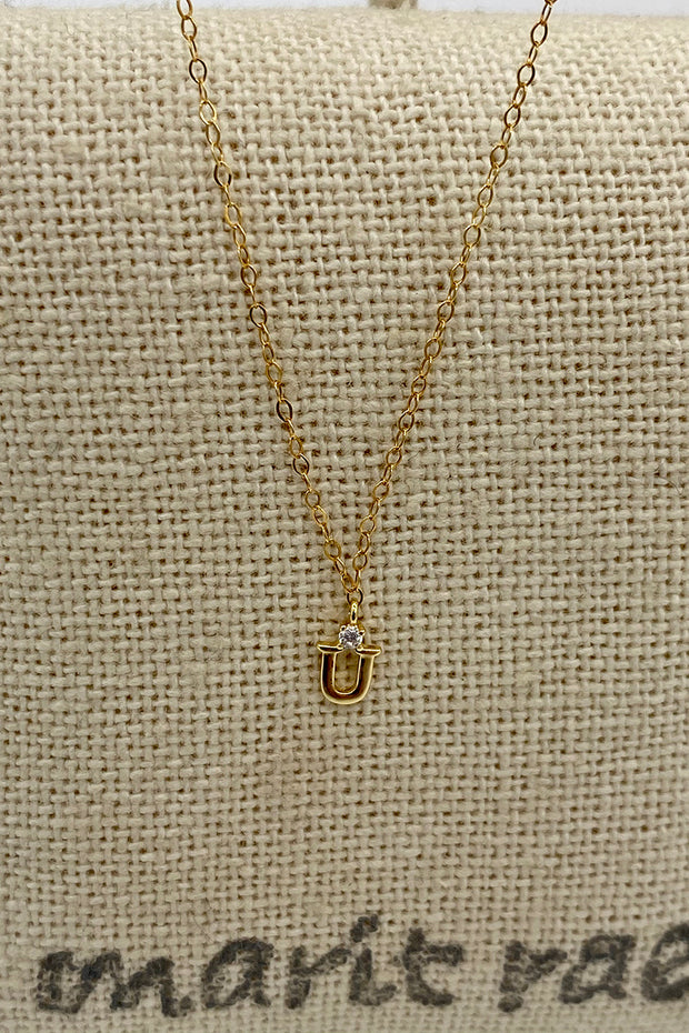 Marit Rae Jewelry - Dainty Diamond Necklace with Initial - U