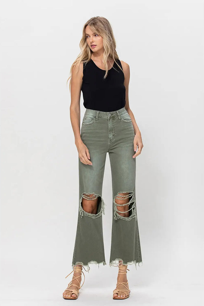 VERVET by Flying Monkey - 90S Vintage Crop Flare in Army Green