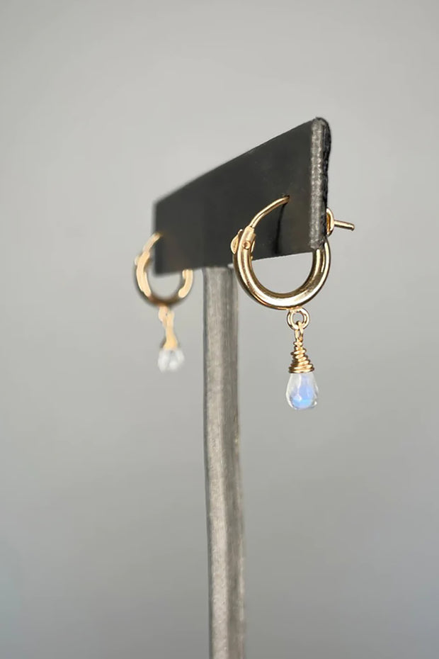 Tree Myriah - Mini Drop Hoops with Moonstone