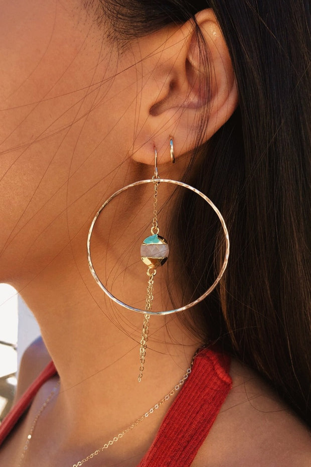 Toasted Jewelry - Moonstone Tassel Hoops - 14k Gold Filled