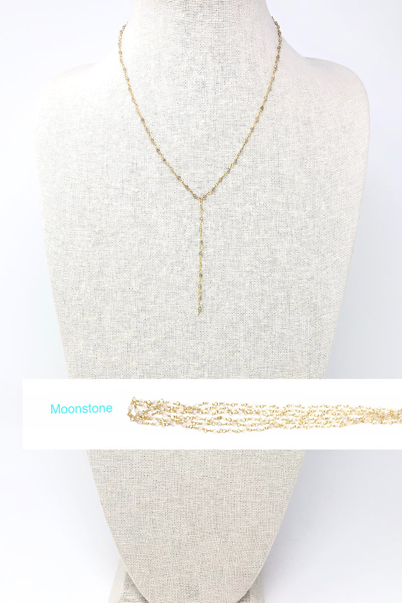 Marit Rae Jewelry - Gemstone Beaded Rosary Chain Necklace - Moonstone