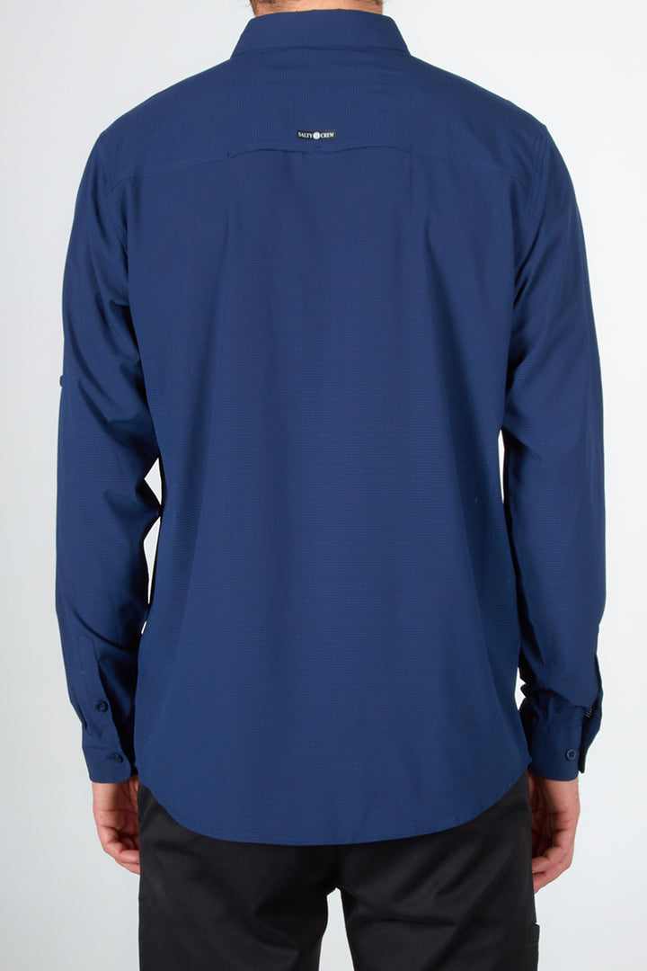 Salty Crew - Windward Long Sleeve Perforated Tech Woven in Navy