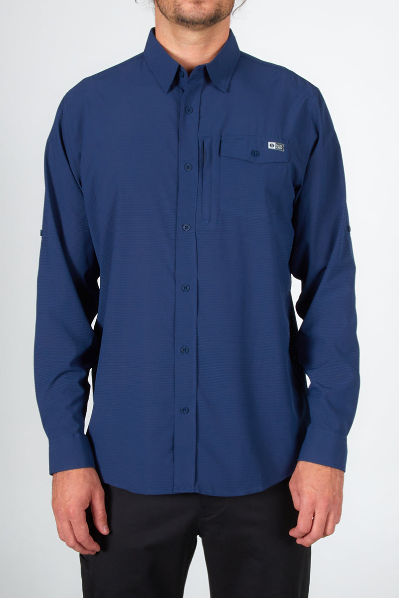 Salty Crew - Windward Long Sleeve Perforated Tech Woven in Navy